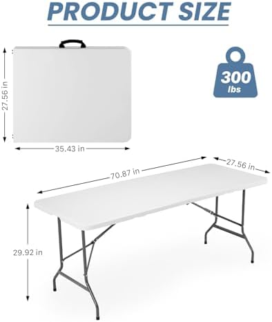 DUMOS 6 FT Folding Picnic Table, Portable Plastic Table, Easy to Keep