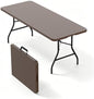 6ft Folding Table, Foldable Picnic Table Portable Table for Indoor Outdoor Use Heavy Duty Plastic Table Camping Table with Carry Handle for Party, BBQ, Brown
