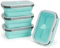 Collapsible Silicone Food Storage Containers Set with Lid & Air Vent,Foldable Lunch Containers(4PCS,Light Turquoise,27oz)