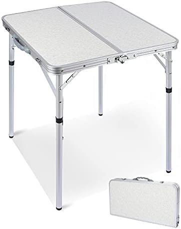 RedSwing Small Square Folding Table 2 Feet Adjustable Height, Lightweight and Portable Aluminum Camping Table for Outdoor Indoor Picnic, 24 in x 24 in x 27 in