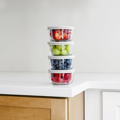 DURA LIVING 8-Piece Glass Food Storage Containers Set (4 Containers + 4 BPA-Free Lids) | 7-Ounce, Leakproof | Microwave, Freezer, Oven & Dishwasher Safe | Ideal for Meal Prep & Pantry Organization
