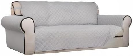 PureFit Reversible Quilted Sofa Cover, Water Resistant Slipcover Furniture Protector, Washable Couch Cover with Non Slip and Elastic Straps for Kids, Dogs, Pets (Sofa, Light Gray/Light Gray)