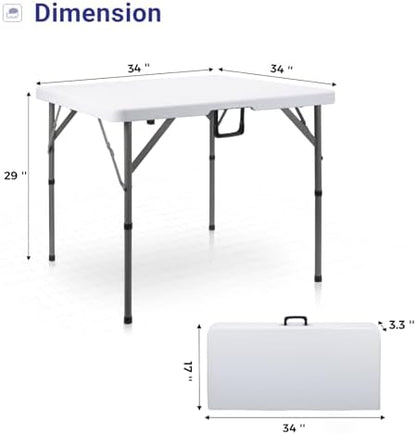 34" Square Folding Card Table,Fold-in-Half Utility Portable Table,White