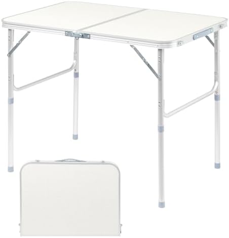 VINGLI 3FT Small Camping Folding Table Adjustable Height Aluminum Folding Table for Picnic Party BBQ, Plastic RV Suitcase Table Portable Lightweight Fold Up Utility Outdoor Tables