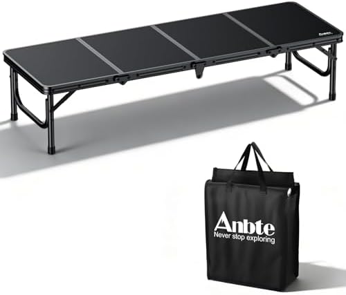 Anbte 4ft Low Folding Picnic Table with Storage Bag, 10.3" Height, Black