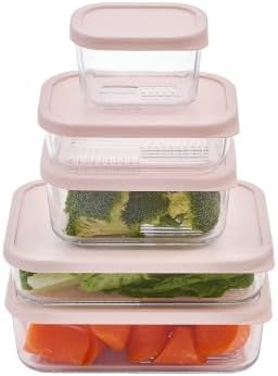 Glass Food Storage Containers with Lids - 22 Piece - 10.5 oz, 17.6 oz, 25.4 oz & 57.5 oz Sets Glass with BPA-Free Leak Resistant Stackable Lids - Microwave, Oven & Dishwasher Safe - Berry Blush