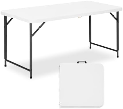 4ft Folding Table with Adjustable Height, 3-Level Foldable Table with HDPE Top & Steel Legs, Portable 4 Foot Folding Table for Picnic, Party, Craft, Indoor Outdoor Use, White