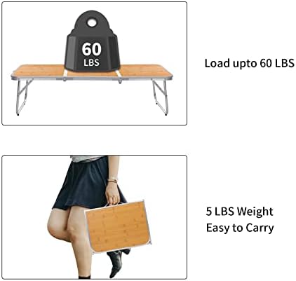 Moosinily Mini Small Camping Table 3FT Folding Picnic Table Foldable Low Camp Table Portable Short Aluminum Outdoor Short Floor Beach BBQ Yellow 35.2×15.7 inch