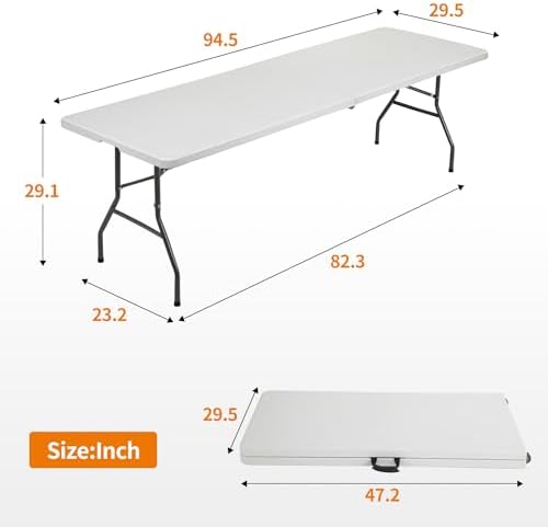 BestOffice | 8FT Folding Table | White | Portable Plastic Table
