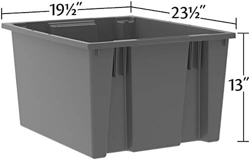 Akro-Mils 35230 Nest and Stack Plastic Storage Container and Distribution Tote, (23-1/2-Inch L x 19-1/2-Inch W x 13-Inch H), Gray, (3-Pack)
