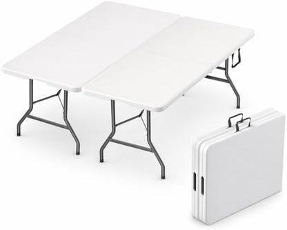 2 Pack of 6 Feet Foldable Table with Built in Handle & Steel Legs | 6FT Heavy Duty Folding Portable | Perfect for Party, Dining, Wedding, Events, Picnic Indoor, Outdoor Camping Folding - 6 Foot