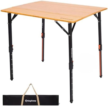 KingCamp Bamboo Camping Table with Adjustable Height (265LBS)