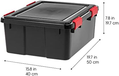 IRIS USA 6-Pack 31 Qt Storage Bins with Gasket Lids, Black/Red