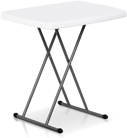 SUPER DEAL 2.5 Foot Plastic Folding Table, Indoor Outdoor Portable Heavy Duty Adjustable Height Kitchen or Camping Barbecues Picnic Party Tray Table, White