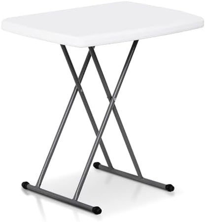 SUPER DEAL 2.5 Foot Plastic Folding Table, Indoor Outdoor Portable Heavy Duty Adjustable Height Kitchen or Camping Barbecues Picnic Party Tray Table, White