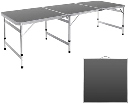Moosinily Camping Table 6FT Folding Table Large 3 Adjustable Height Portable Picnic Table Camp Aluminum Outdoor Picnic BBQ Black
