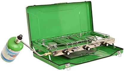 Flame King YSNBBQ-136M 3-Burner Portable Camping Stove Grill w/Toast Tray, Great for Outdoor Cooking, Backpacking, Hiking, & Emergency, Compatible with 1LB Propane Gas Bottle