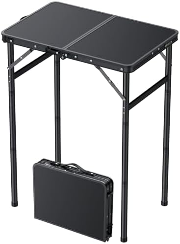 JiGiU Folding Camping Table MDF Desktop, 3 Adjustable Height-Max 29"