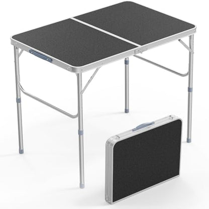 VINGLI 3FT Small Camping Table Adjustable Height Aluminum Folding Table for Picnic Party BBQ, Plastic RV Suitcase Table Portable Lightweight Fold Up Utility Outdoor Tables with Carrying Handle …