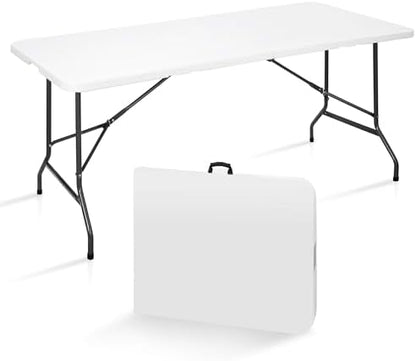 SUPER DEAL 6FT Folding Table for Indoor Outdoor, Portable Heavy Duty Fold-in-Half Plastic Dining Picnic Party Camping Table with Carrying Handle