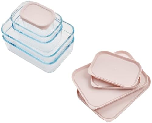 Glass Food Storage Containers with Lids - 12 Piece - 3 x 10.5 oz, 1 x 26.5 oz & 2 x 40.57 oz Glass with BPA-Free Leak Resistant Stackable Lids - Microwave, Oven & Dishwasher Safe - Berry Blush
