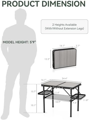 Titanker Folding Camping Table 2ft, Small Camp Table Portable with Side Racks & Storage Net, Small Picnic Table, Portable Beach Desk, Car Camping Essentials, Aluminum Light & Solid