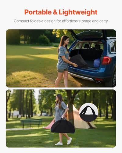 VEVOR Folding Camping Table, Portable Outdoor Lightweight Picnic Table, 600D Oxford Fabric Waterproof Canvas Travel Beach Tables, with 4 Cup Holders, Carry Bag, for Tailgating Camping Picnic, Black