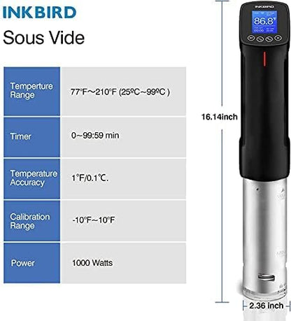 INKBIRD WIFI Sous Vide Cooker ISV-100W and Vacuum Sealer Machine | 1000W Sous-Vide Cooker Immersion Circulator with 14 Preset Recipes on APP and Thermal Immersion, Fast-Heating with Timer