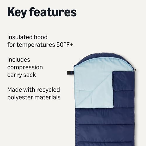 Amazon Basics Sleeping Bags for Adults, Camping Essentials, 3 Season Warm & Cool Weather