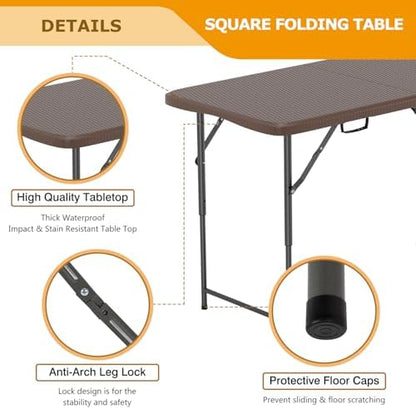 FDW | 4FT Folding Table | Brown Ratten | Portable Plastic Table