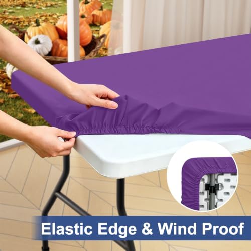 homing Rectangle Table Cloth Cover 4 Foot Purple Elastic Fitted Tablecloth