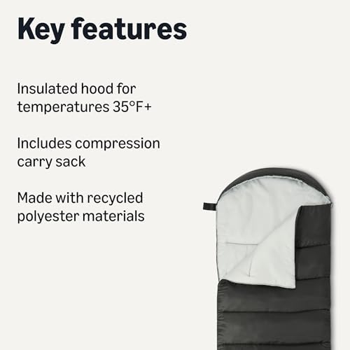 Amazon Basics Sleeping Bags for Adults, Camping Essentials, 3 Season Warm & Cool Weather