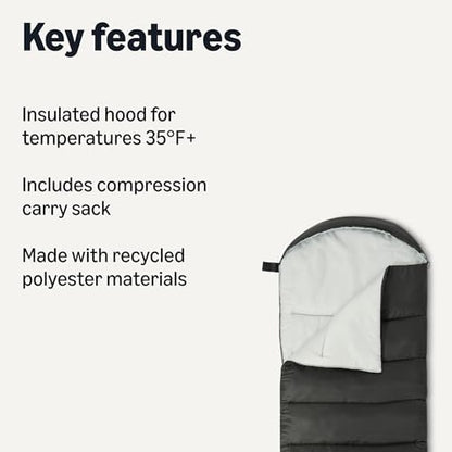 Amazon Basics Sleeping Bags for Adults, Camping Essentials, 3 Season Warm & Cool Weather