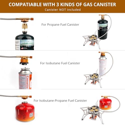 6800W Camping Stove with Fuel Canister Adapter, Portable Backpacking Gas Stove with Piezo Ignition, 1LB Propane Tank, Butane Adapter for Outdoor Cooking, Picnic, Camping and Hiking