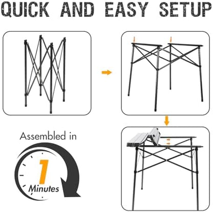 Portal Lightweight Aluminum Folding Square Table Roll Up Top 4 People Table