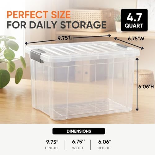 Superio 4.75 Quart Clear Plastic Storage Boxes with Lids, Stackable Organizer Containers, BPA-Free Storage Bins for Home, Office, School & Dorm, 3 Pack