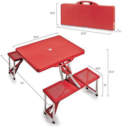 Picnic TIME Portable Folding Picnic Table with Seats for 4, Collapsible Aluminum Table with Benches & Umbrella Hole, Lightweight Foldable Table for Camping, Travel, Backyard, Tailgating