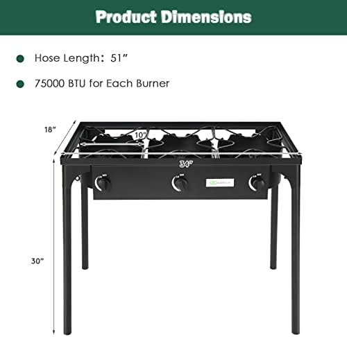 Goplus Outdoor Camping Stove, 3 Burner Propane Gas Cooker