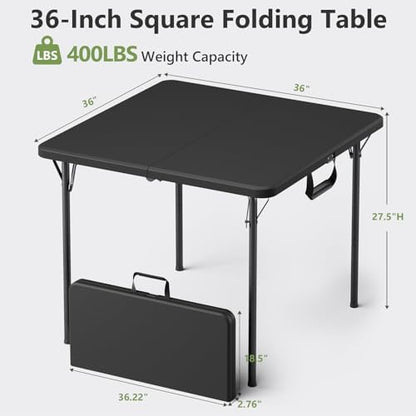 Folding Table 2 Pack, 36 Inch Square Foldable Card Tables, No Assembly Portable Folding Tables, Heavy Duty Fold-in-Half Tables with Carry Handles for Camping, Picnic, Parties, RV Travel & Indoor Use