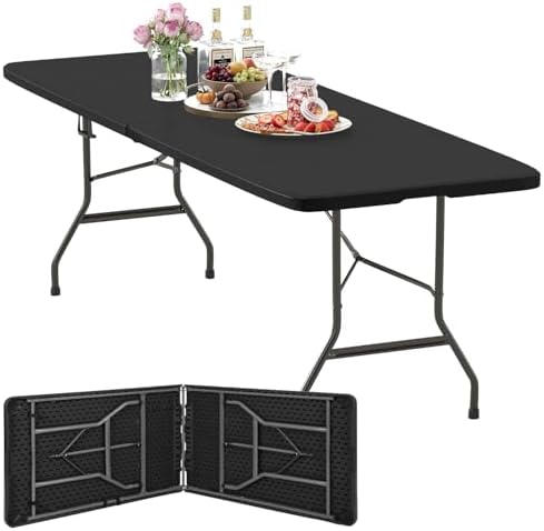 FDW | 8FT Folding Table | Black | Portable Plastic Table