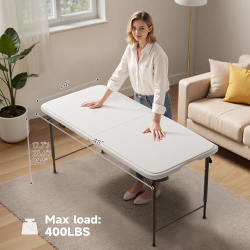 Folding Table 4 Foot - 3-Position Adjustable Height, Heavy Duty 400 lbs Capacity - Portable Tables Folding for Camping, Party, Indoor & Outdoor Use, 10 Pack