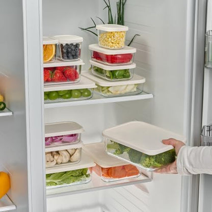 Glass Food Storage Containers with Lids — 12 Piece — 24.4 oz Glass with BPA-Free Leak Resistant Stackable Lids — Microwave, Oven & Dishwasher Safe — Ideal for Meal Prep & More - Vanilla Mist