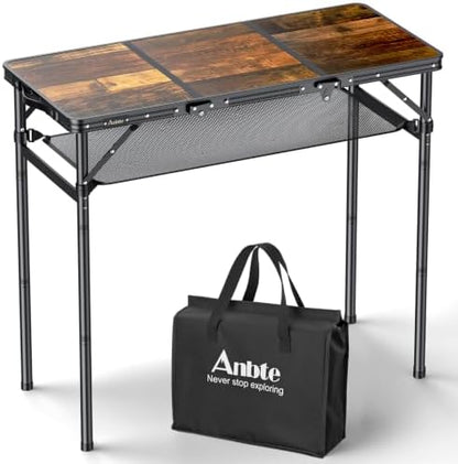Anbte 3ft Folding Camping Table, 3 Adjustable Height 29.5", Rustic Brown