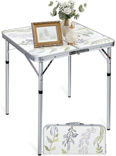 RedSwing 2ft Square Portable Camping Table, Adjustable Height Aluminum Foldable Table with Carry Handle, Lightweight Outdoor Indoor Picnic Samll Card Table for Camping, BBQ, Beach, Hiking
