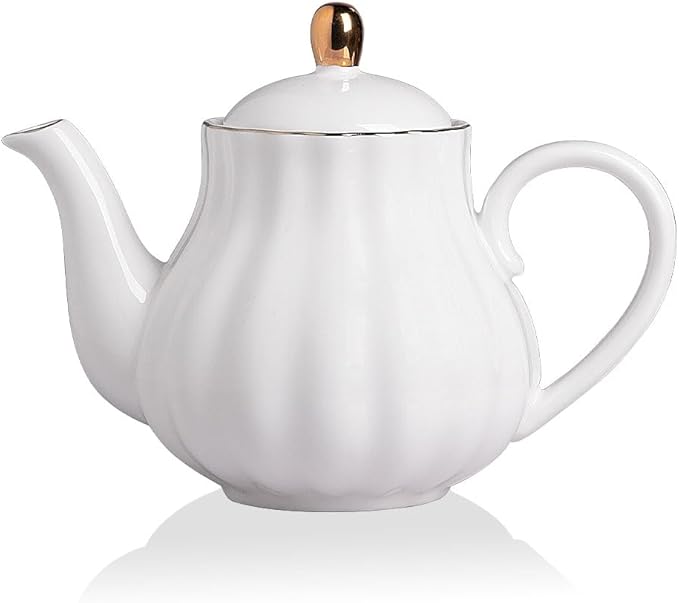 Sweejar Royal Teapot, Ceramic Tea Pot with Removable Stainless Steel Infuser, Blooming & Loose Leaf Teapot - 40 Ounce (White)