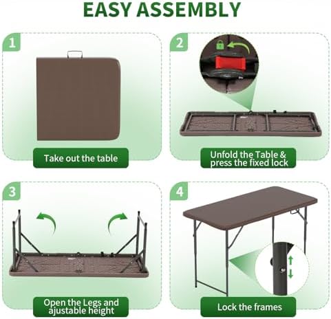 BestOffice | 4FT Folding Table | Brown Ratten | Portable Plastic Table