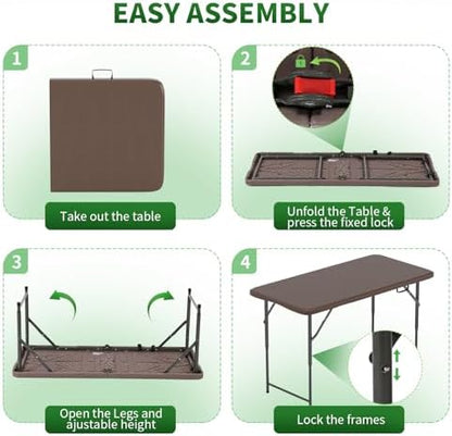 BestOffice | 4FT Folding Table | Brown Ratten | Portable Plastic Table