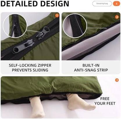 Double Sleeping Bags Queen Size for Adults Camping with 2 Pillows