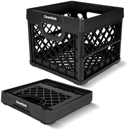 CleverMade Collapsible Milk Crates For Storage, 25L 1 Pack, 50 lb, Obsidian