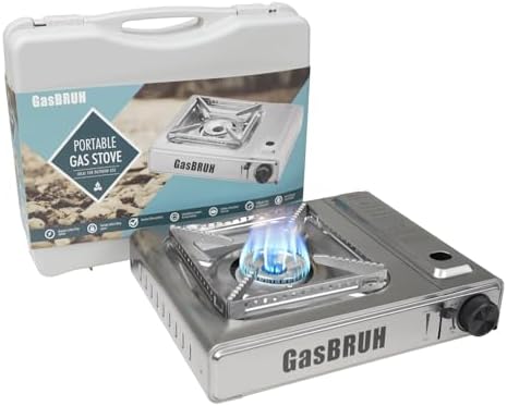 GasBRUH Single Butane Camping Stove with Windblocker, 10000BTU Stainless Steel Portable Camping Stove with Carry Case,Gas Stove for Camping,Tailgating,Outdoor Cooking,Emergency(Fuel not included)